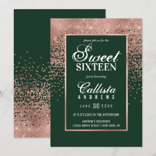 Chic Groen Roos Gouden Glitter Confetti Sweet 16 Kaart