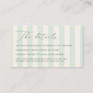 Chic groene strepen baby shower de details informatiekaartje