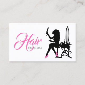 Chic Hair Salon Roze en Zwarte Vrouw Hair Stylist Visitekaartje