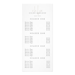 Chic Hair Stylist Schoonheidssalon prijslijst Reclamekaart