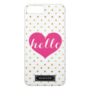 Chic Hallo Hot Pink Heart Goud Stip op maat iPhone 8 Plus / 7 Plus Hoesje