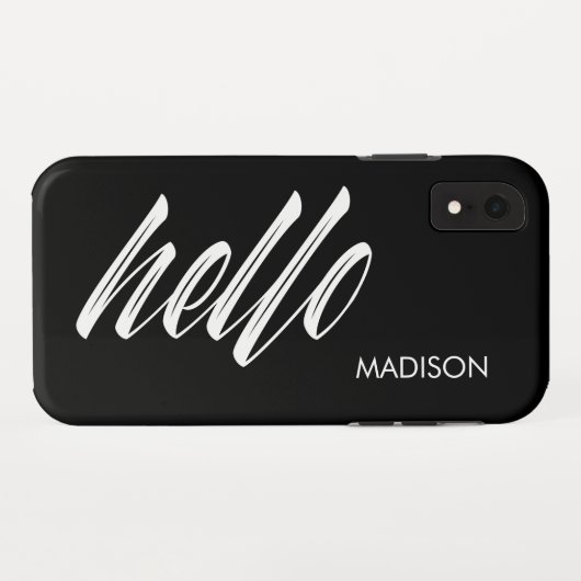 Chic Hallo Script en Jouw naam Black White Case-Mate iPhone Case (Achterkant (horizontaal))