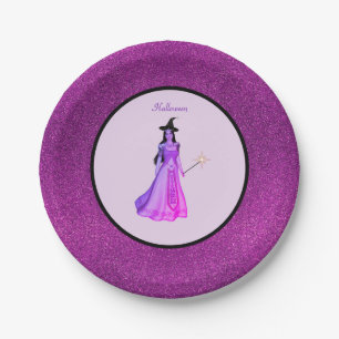 Chic Halloween heks op paars & glinsterend purper Papieren Bordje