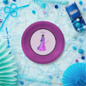 Chic Halloween heks op violet & glitter paarse Papieren Bordje (Feest)