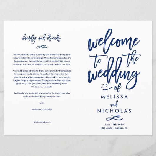 Chic Hand-briefed Wedding Program (Voorkant)