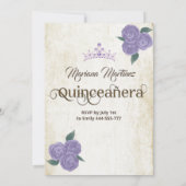 Chic hand fan paarse rozen tiara Quince in Kaart (Achterkant)