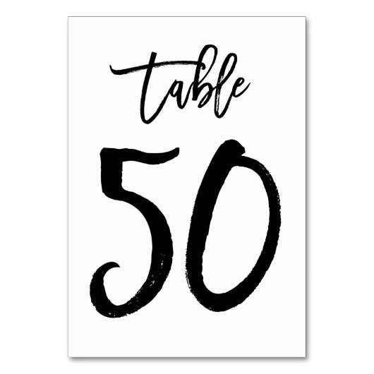 Chic Hand Geletterde Tafelnummer Kaart | Tabel 50 (Voorkant)