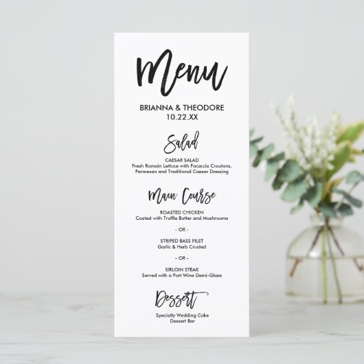 Chic Hand Geletterde Trouwmenu Programma (Staand voorkant)