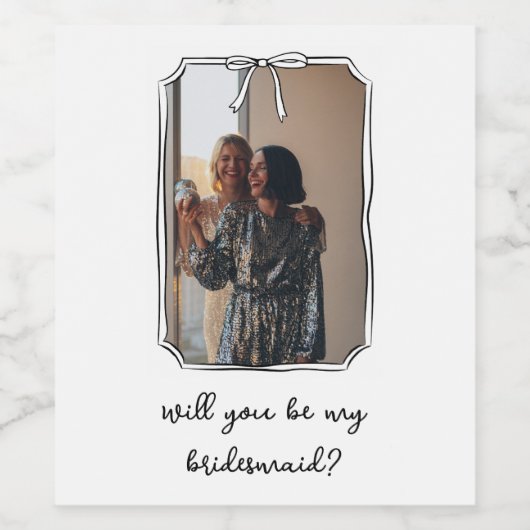 Chic Hand Getrokken Bow Bruidsmeisje Voorstel Foto Wijn Etiket (Enkel label)