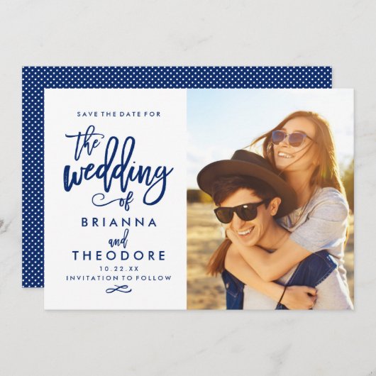 Chic Hand heeft de datum fotomarine opgeslagen Save The Date (Voorkant / Achterkant)