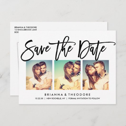 Chic Hand heeft sparen de Datum Foto Collage gedru Aankondigingskaart (Voorkant / Achterkant)