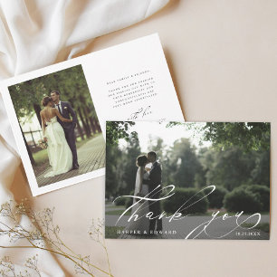 Chic Hand Lettered 2 Photo Wedding Bedankkaart