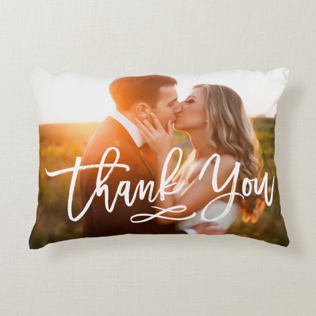Chic Hand Lettered Bedankt Foto Accent Kussen (Voorkant)
