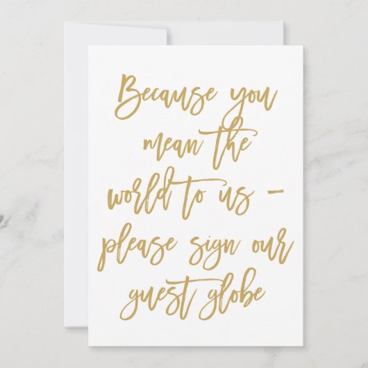 Chic Hand Lettered Gold Guest Wereldbol Sign. Kaart (Voorkant)