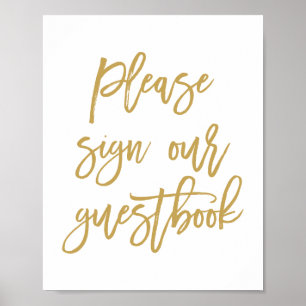 Chic Hand Lettered Gold Guestbook Poster