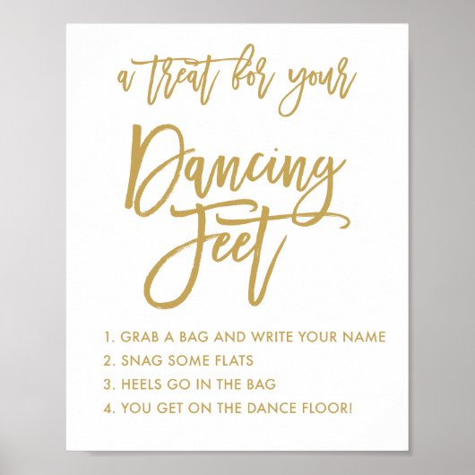 Chic Hand Lettered Gold Wedding Dancing Feet Sign. Poster (Voorkant)