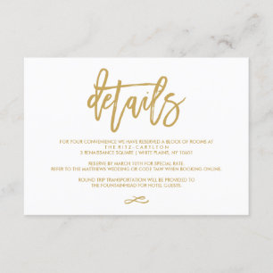 Chic Hand Lettered Gold Wedding Details Enclosure Informatiekaartje