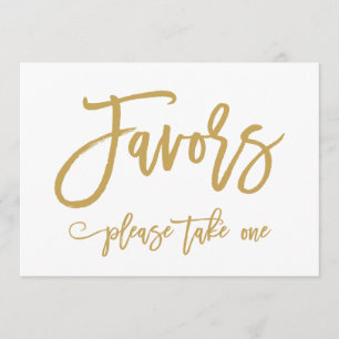 Chic Hand Lettered Gold Wedding Favors Sign Kaart