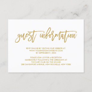 Chic Hand Lettered Gold Wedding Guest Information Informatiekaartje
