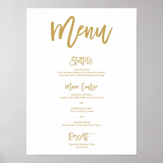 Chic Hand Lettered Gold Wedding Menu Poster (Voorkant)