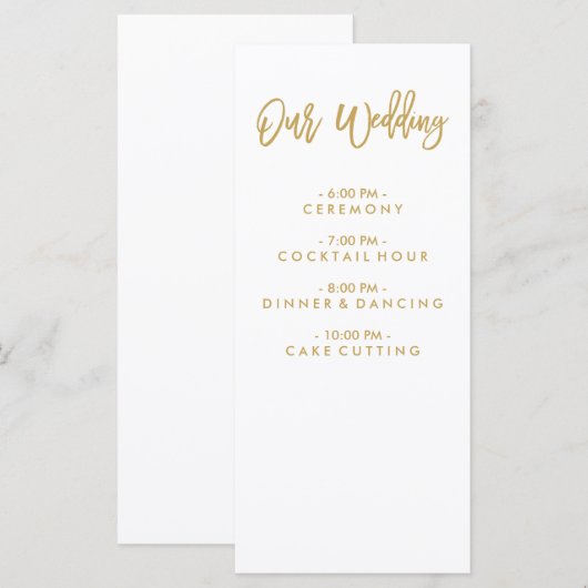 Chic Hand Lettered Gold Wedding programme (Devant / Derrière)