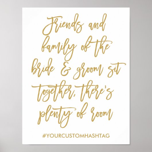 Chic Hand Lettered Gold Wedding Seating Sign Poster (Voorkant)
