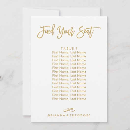 Chic Hand Lettered Individual Seating Chart Gold Kaart (Voorkant)