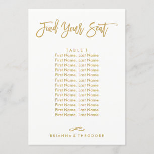 Chic Hand Lettered Individual Seating Chart Gold Kaart