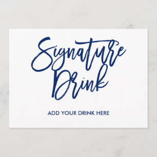 Chic Hand Lettered Navy Signature Drink Kaart