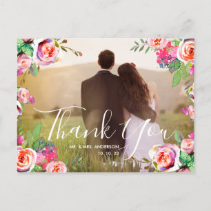 Chic Hand Lettered Photo Floral Wedding Hartelijk  Briefkaart
