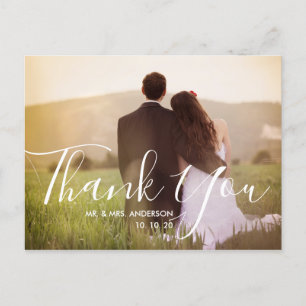 Chic Hand Lettered Photo Wedding Bedankt Briefkaart