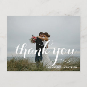 Chic Hand Lettered Photo Wedding Bedankt Briefkaart