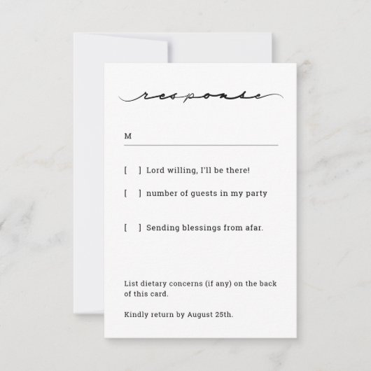 Chic Hand Lettered Response Card RSVP Kaartje (Voorkant)