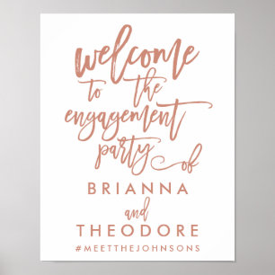 Chic Hand Lettered Rose Engagement Welcome Sign Poster