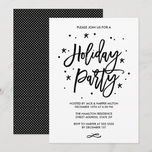 Chic Hand Lettered Typography Holiday Party Kaart (Voorkant / Achterkant)