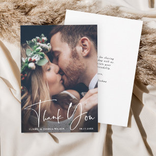 Chic Hand Lettered Wedding Bedankt Fotokaart