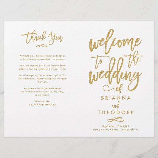 Chic Hand-Lettered Wedding Ceremony Program Folded (Voorkant)