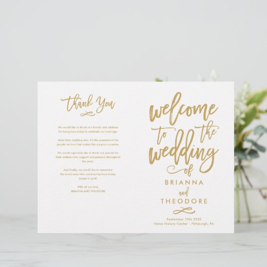Chic Hand-Lettered Wedding Ceremony Program Folded (Staand voorkant)