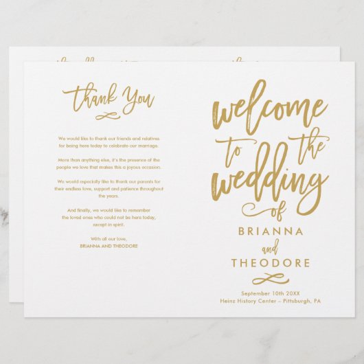 Chic Hand-Lettered Wedding Ceremony Program Folded (Voorkant / Achterkant)