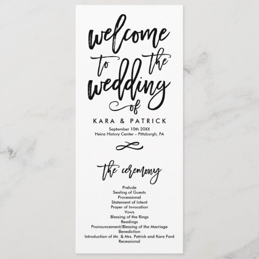 Chic Hand Lettered Wedding Ceremony Program Programma (Voorkant)