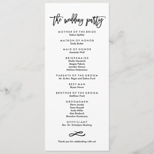 Chic Hand Lettered Wedding Ceremony Program Programma (Achterkant)