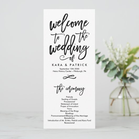 Chic Hand Lettered Wedding Ceremony Program Programma (Staand voorkant)