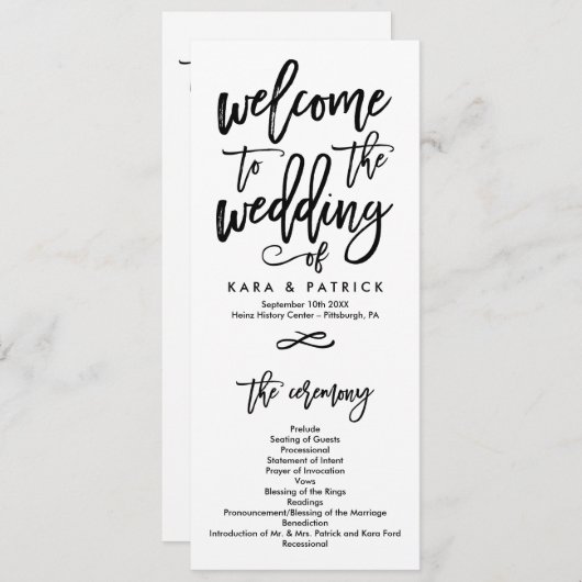 Chic Hand Lettered Wedding Ceremony Program Programma (Voorkant / Achterkant)
