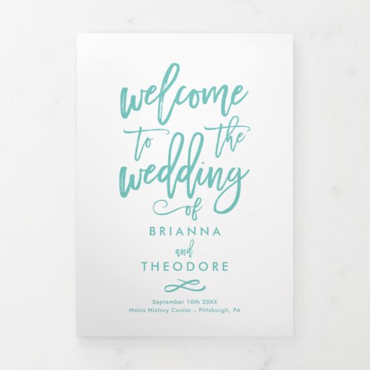 Chic Hand-Lettered Wedding Ceremony-programma Drieluik Programma (Cover)