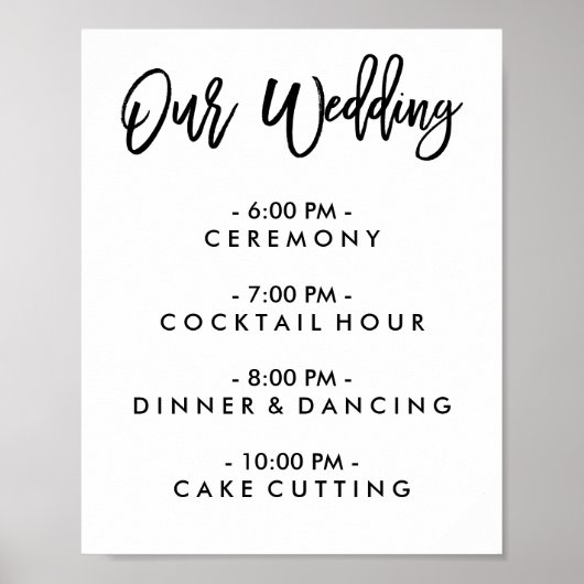 Chic Hand Lettered Wedding Day of Schedule Poster (Voorkant)
