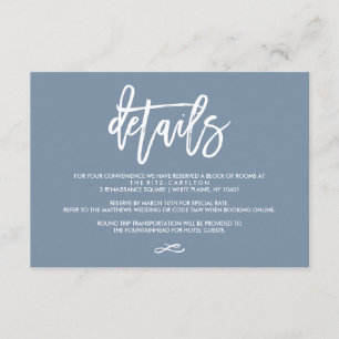 Chic Hand Lettered Wedding Details Dusty Blue Informatiekaartje
