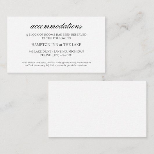 Chic Hand Lettered Wedding Details Enclosure Card Informatiekaartje (Voorkant / Achterkant)