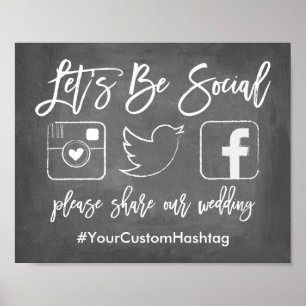 Chic Hand Lettered Wedding Hashtag Chalkboard Sign Poster