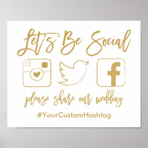 Chic Hand Lettered Wedding Hashtag Gold Sign Poster