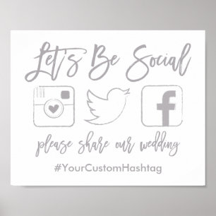 Chic Hand Lettered Wedding Hashtag Gray Sign Poster
